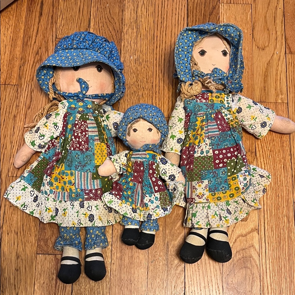 Holly Hobbie Rag Dolls Set of 3 with Blue and Yellow Outfits